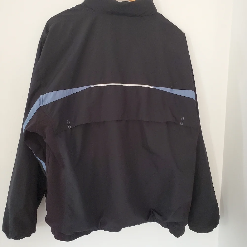 STARTER Men L Black Blue Windbreaker Jacket Full Zip Pockets Hood 90s Y2K